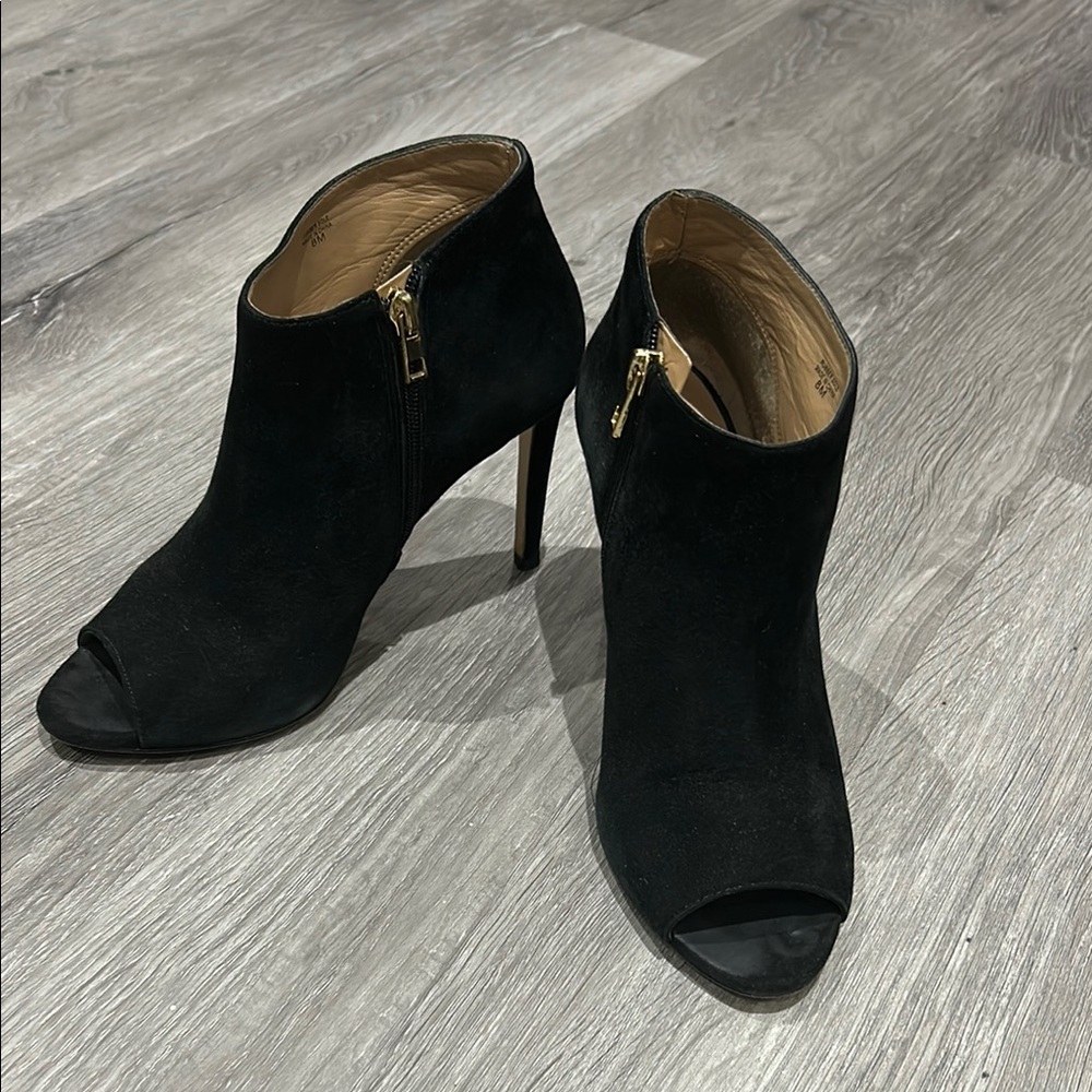 Elegant Black Suede Peep-Toe Ankle Boots